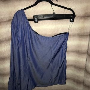 Ashley Stewart one shoulder chambray shirt/blouse